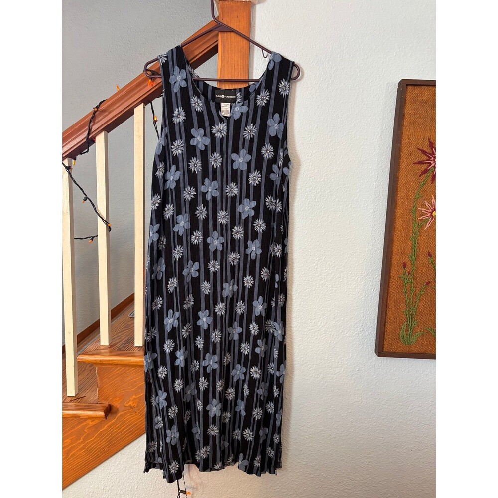Sag Harbor Floral Striped Maxi Dress cottagecore whimsigoth grunge vtg xl boho